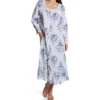 La Cera Blue Floral 100% Woven Cotton Button-Front Robe - Victorian Style Queen Anne Neckline Nightgown -Her Room US la cera lace01 1211r gs