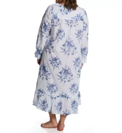 La Cera Plus Size Floral Woven Cotton Button-Front Robe – Lace-Trimmed Queen Anne Nightgown -Her Room US la cera lace01 1211rx bs