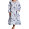 La Cera Plus Size Floral Woven Cotton Button-Front Robe – Lace-Trimmed Queen Anne Nightgown -Her Room US la cera lace01 1211rx gs