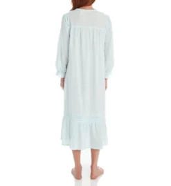 La Cera White 100% Cotton Woven Crochet Long Sleeve Robe – Vintage Embroidered Button-Front Nightgown -Her Room US la cera lace01 1250r bs