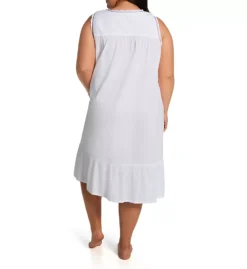 La Cera Plus Size White with Lavender Embroidery – Ruffled Sleeveless 100% Cotton Nightgown -Her Room US la cera lace01 1283gx bs