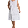 La Cera Plus Size White with Lavender Embroidery – Ruffled Sleeveless 100% Cotton Nightgown -Her Room US la cera lace01 1283gx gs