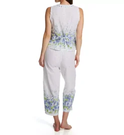 La Cera 100% Cotton Woven Sleeveless Floral Pajama Set – Ruffled Trim & Capri Pants -Her Room US la cera lace01 1487 2 bs