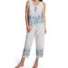 La Cera 100% Cotton Woven Sleeveless Floral Pajama Set – Ruffled Trim & Capri Pants -Her Room US la cera lace01 1487 2 gs