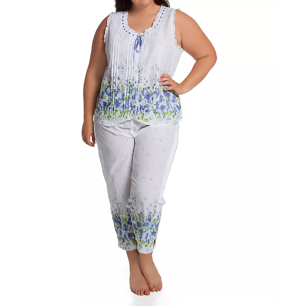 La Cera Plus Size Floral Woven Cotton Sleeveless Pajama Set – Ruffle Lace Sleepwear Set 4 La Cera Plus Size Floral Woven Cotton Sleeveless Pajama Set – Ruffle Lace Sleepwear Set - Image 2