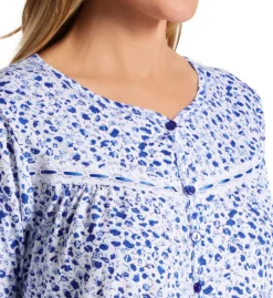 La Cera Blue and White Floral 100% Cotton Knit Long Sleeve Nightgown -Her Room US la cera lace01 1530 cs2