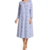 La Cera Blue and White Floral 100% Cotton Knit Long Sleeve Nightgown -Her Room US la cera lace01 1530 gs