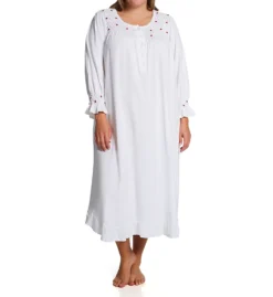 Plus 100% Cotton Knit Red Rose Long Sleeve Gown