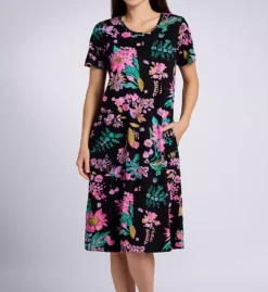 Plus 100% Cotton Knit Short Sleeve Lounge Dress