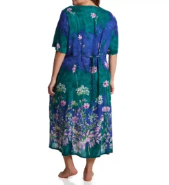 La Cera Plus Size Floral Painted Rayon - Button Front Short Sleeve Long Lounge Dress -Her Room US la cera lace01 2708x bs