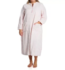 La Cera Women's Embossed Rose Textured Fleece Zip-Front Ballet Robe -Her Room US la cera lace01 8813 cs6