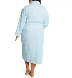 La Cera Plus Size Honeycomb Fleece Robe – Heavyweight Shawl Collar Jacquard Lounge Robe -Her Room US la cera lace01 8815x bs