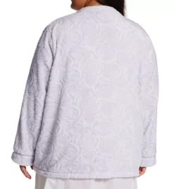 La Cera Plus Size Rose Print Fleece Bed Jacket – Ultra-Soft Floral Button-Up Lounger with Pockets -Her Room US la cera lace01 8823x bs