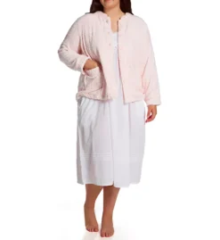 La Cera Plus Size Rose Print Fleece Bed Jacket – Ultra-Soft Floral Button-Up Lounger with Pockets -Her Room US la cera lace01 8823x cs1