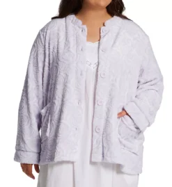 La Cera Plus Size Rose Print Fleece Bed Jacket – Ultra-Soft Floral Button-Up Lounger with Pockets