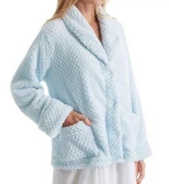 La Cera Honeycomb Fleece Bed Jacket – Plush Shawl Collar Button-Front Loungewear