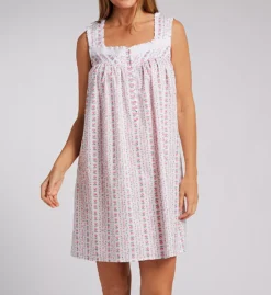 Lanz of Salzburg 100% Cotton Sleeveless Chemise – 36 Inch White Embroidered Eyelet Nightgown