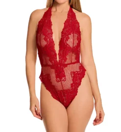 Le Mystere Lace Allure Halter Bodysuit – Sheer Mesh Leaf-Lace Plunge Lingerie