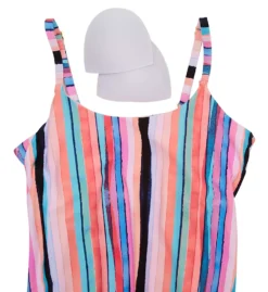 Leilani Kyushu Stripe Cape Town Tankini – Pink & Turquoise Overlapping Draped Swim Top -Her Room US leilani lei01 l721258 cs6