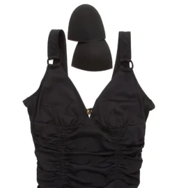 Lise Charmel Sublime Drape Solid Black One Piece Swimsuit – Wireless Bra-Sized with Gold Hardware -Her Room US lise charmel lich01 abb6950 cs5
