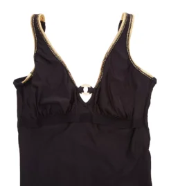 Lise Charmel Feuille D'Or Black with Gold Accents – Textured Honeycomb Wireless One Piece Swimsuit -Her Room US lise charmel lich01 abb6979 cs6