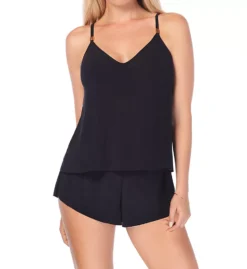 Magicsuit Solid Mila Black Slimming Romper – Modest One Piece Swimsuit with Gold Accents