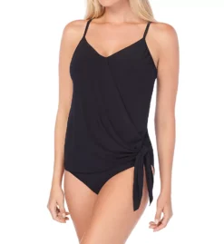 Magicsuit Solid Black Alex Underwire Tankini Top – Asymmetrical Side-Tie Surplice Swimwear
