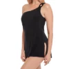 Magicsuit Solid Amal Black One-Shoulder Slimming One Piece - Wireless Tiered Overlay Swimsuit -Her Room US magicsuit mags01 6008041 gs