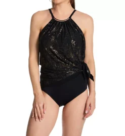 Komodo Parker One Piece Swimsuit - Gold Metallic Abstract Print MagicSuit Swimdress -Her Room US magicsuit mags01 6017212 fs