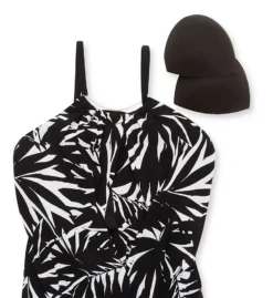 MagicSuit Jill Palm Leaf Print Flyaway One Piece Swimsuit – High Neck Tummy Control Shaping Swimwear -Her Room US magicsuit mags01 6017324 cs5