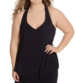 Magicsuit Plus Size Taylor Tankini Swim Top – Black Multi-Color Floral Handkerchief Hem Racerback -Her Room US magicsuit mags01 606052w fs