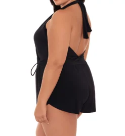 MagicSuit Plus Size Bianca Romper - Black Slimming Plunge V-Neck One-Piece Swim Romper -Her Room US magicsuit mags01 606057w fs