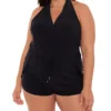 MagicSuit Plus Size Bianca Romper - Black Slimming Plunge V-Neck One-Piece Swim Romper -Her Room US magicsuit mags01 606057w gs
