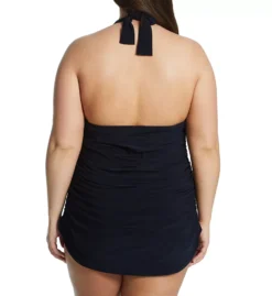 Magicsuit Plus Size Yvonne Black Slimming Swim Dress – Ruched Halter Plunging One-Piece -Her Room US magicsuit mags01 606080w bs