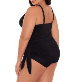Magicsuit Celine Plus Size Solid Black Slimming – Ruched Fishtail Hem One-Piece Swim Dress -Her Room US magicsuit mags01 608007w cs1