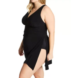 Magicsuit Celine Plus Size Solid Black Slimming – Ruched Fishtail Hem One-Piece Swim Dress -Her Room US magicsuit mags01 608007w cs2