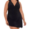 Magicsuit Celine Plus Size Solid Black Slimming – Ruched Fishtail Hem One-Piece Swim Dress -Her Room US magicsuit mags01 608007w gs