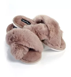 Beverly Faux Fur Open Toe Plush Slipper – Crisscross Strap Memory Foam House Shoe -Her Room US memoi sm001 mzp05445 cs1