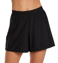 Miraclesuit Black Solid Short Swim Bottom – High-Rise Slimming Microfiber Board Short with Control Brief