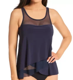 Miraclesuit Illusionists Mirage Asymmetrical Tiered Mesh Tankini - Slimming Underwire Swim Top
