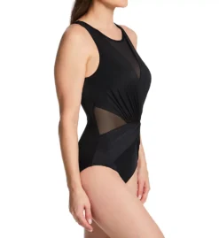 Miraclesuit Black Illusionists Palma Sheer Mesh Inset Wireless One Piece Swimsuit -Her Room US miraclesuit mira01 6516685 fs