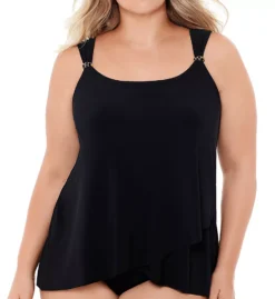 Miraclesuit Plus Size Razzle Dazzle Black – Tiered Slimming Hidden Underwire Tankini Top