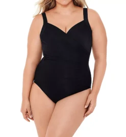 Miraclesuit Plus Size Sanibel One Piece Swimsuit – Black Slimming Underwire Ruched Swimwear
