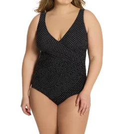 Miraclesuit Plus Size Pin Point Oceanus One Piece Swimsuit – Black & White Polka Dot Tummy Control Wrap -Her Room US miraclesuit mira01 6518988 fs