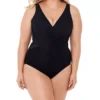 Miraclesuit Plus Size Black Crossover One Piece Swimsuit – Slimming Ruching & Sheer Inset Bathing Suit -Her Room US miraclesuit mira01 6519089 gs