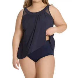 Miraclesuit Plus Size Ursula Black Asymmetrical Underwire Tankini Top – Slimming Flyaway Swimwear -Her Room US miraclesuit mira01 6525727 cs1