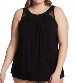 Miraclesuit Plus Size Ursula Black Asymmetrical Underwire Tankini Top – Slimming Flyaway Swimwear