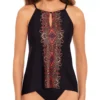 Miraclesuit Kashmir Black and Teal Gold Metallic – Peephole Handkerchief Hem Tankini Top -Her Room US miraclesuit mira01 6537760 gs
