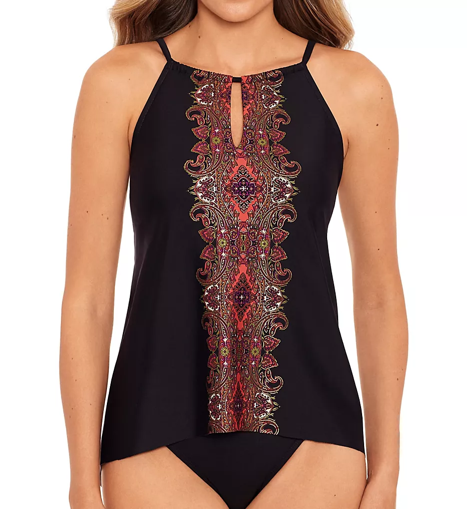 Miraclesuit Kashmir Black and Teal Gold Metallic – Peephole Handkerchief Hem Tankini Top 3 Miraclesuit Kashmir Black and Teal Gold Metallic – Peephole Handkerchief Hem Tankini Top