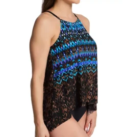 Miraclesuit Untamed Animal Print Peephole High Neck Handkerchief Tankini Top -Her Room US miraclesuit mira01 6552260 fs